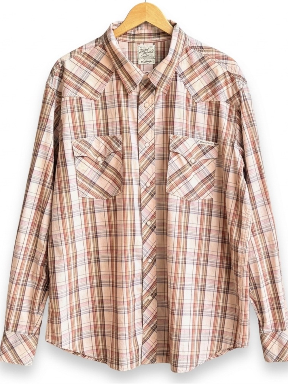 Lucky Brand Men’s Brown Plaid Western Pearl Snap Long Sleeve Shirt Size XXL